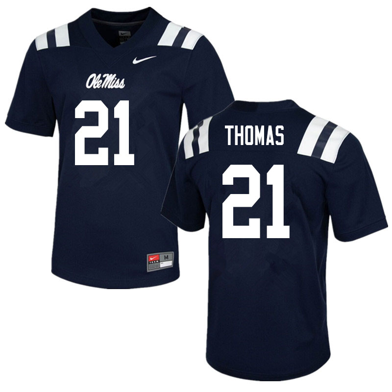 Men #21 Damarcus Thomas Ole Miss Rebels College Football Jerseys Sale-Navy